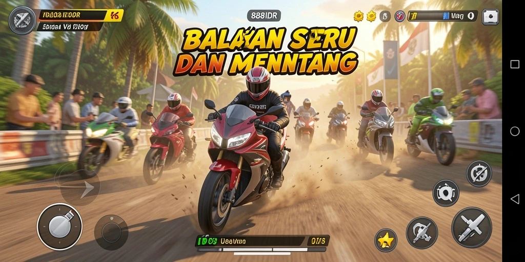 Tampilan layar balapan motor yang mendebarkan di 888IDR.