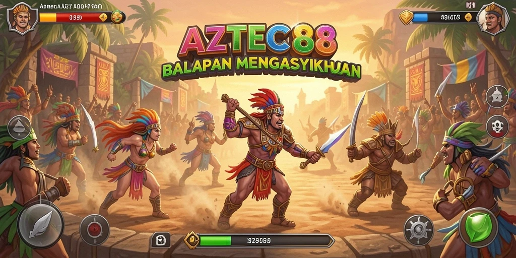 Screenshot utama AZTEC88 menampilkan action balapan yang menegangkan.