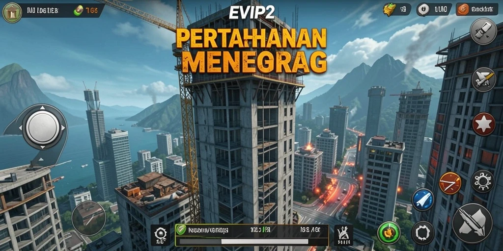 Screenshot gameplay EVIP2 menampilkan menara yang siap bertahan dari serangan musuh.