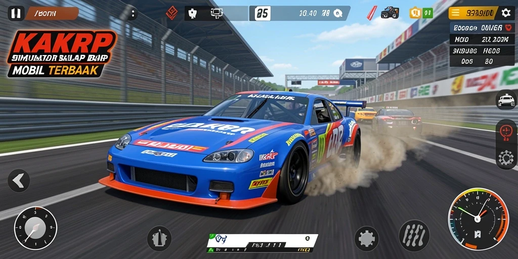 Tampilan gameplay KAKRP dengan aksi balap yang mendebarkan.