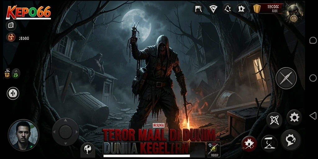 Screenshot KEPO66 menunjukkan karakter menegangkan di lingkungan menyeramkan.