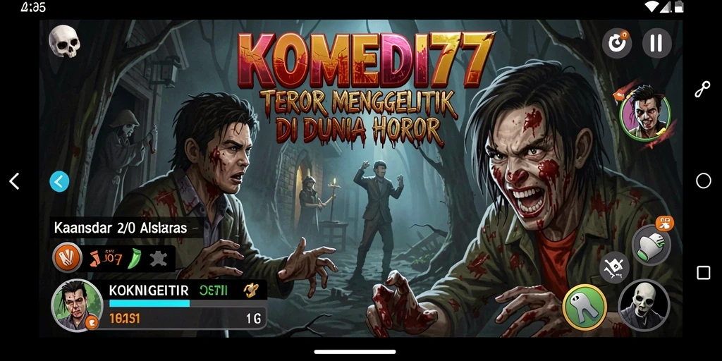 Tangkapan layar menampilkan momen menakutkan dalam gameplay KOMEDI77.