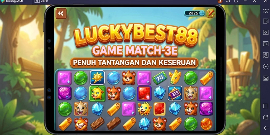 Tampilan gameplay LUCKYBEST88 saat mencocokkan permata berwarna-warni.