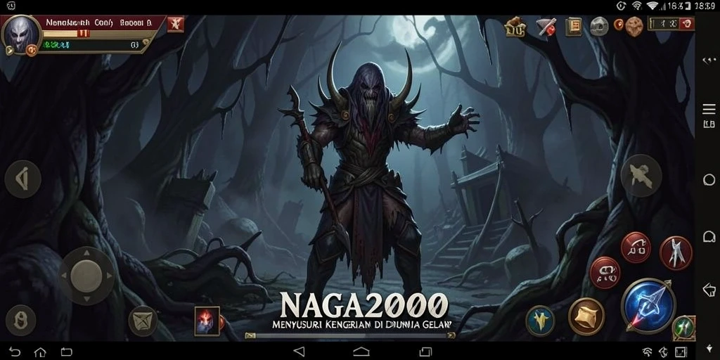 Screenshot gameplay NAGA2000 menunjukkan suasana menyeramkan dan menegangkan.