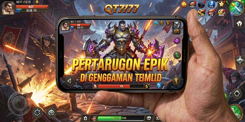 Tampilan screenshot gameplay QT777 menampilkan karakter bertarung dengan dinamis.