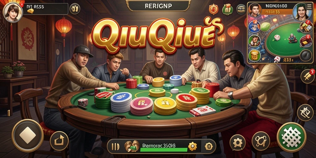Screenshot utama RK55 menampilkan aksi seru permainan QiuQiu.