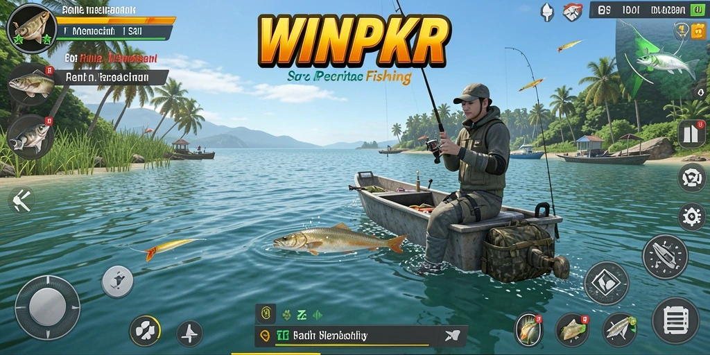 Tampilan gameplay WINPKR yang menggembirakan saat memancing.