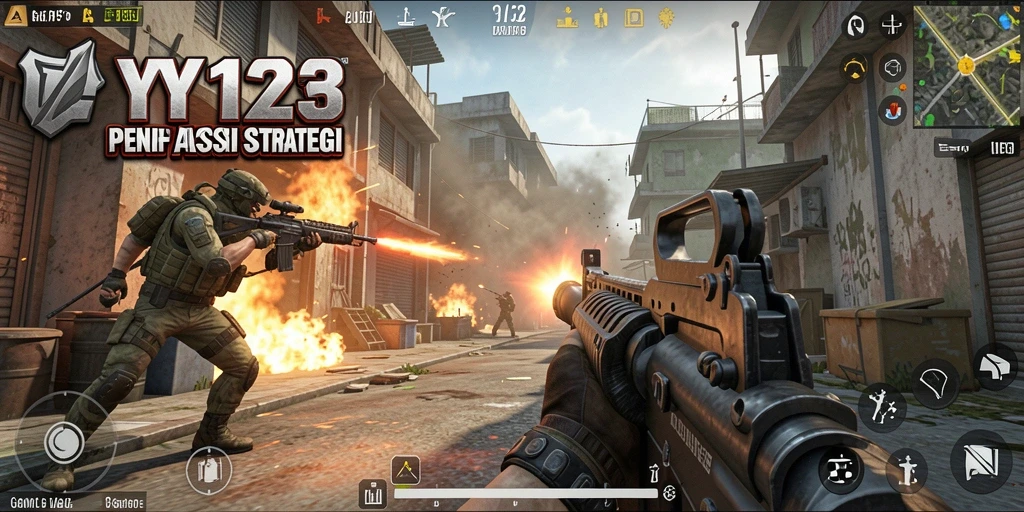Tangkapan layar utama YY123 menampilkan momen intens pertempuran FPS.